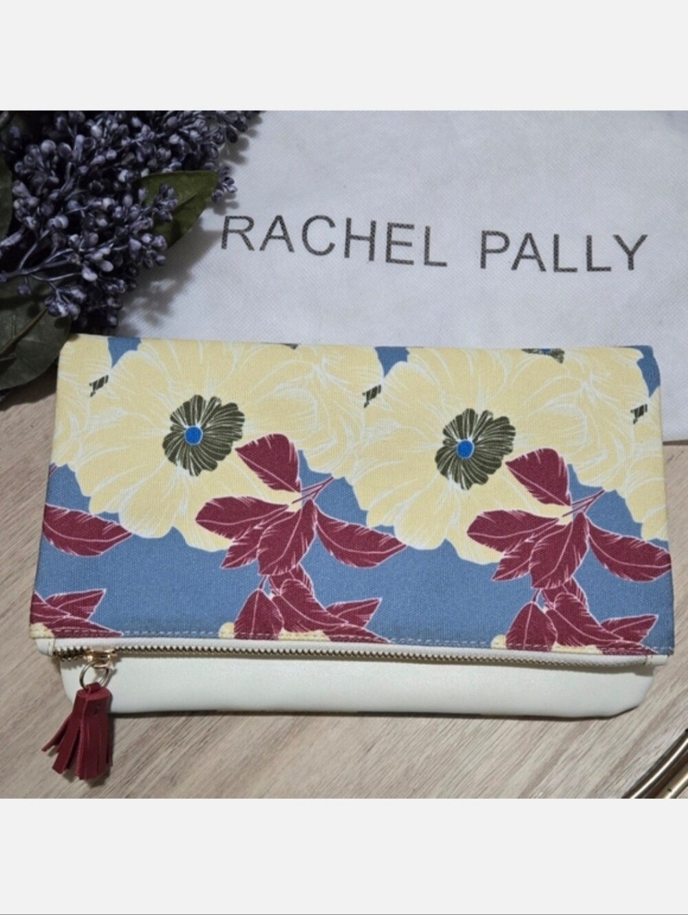 RACHEL PALLY Reversible Foldover Clutch  Floral Print Yellow Red Blue in Bloom